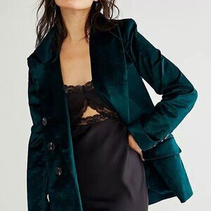Free People Blazer Women Small Green Velvet Ashby Oversized Collar
